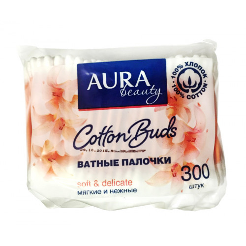 AURA ватные палочки 300 шт п/э пакет КК/36 sp