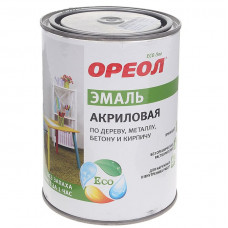 Эмаль акриловая ОРЕОЛ глянцевая черная  0,9 кг. (без запаха, время высыхания 1 час)