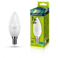 Лампы светодиодные Ergolux  LED-С35-7W-E14-3K 7Вт Е14 3000К  Свеча (60Вт) теплый свет