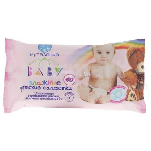 РУСАЛОЧКА Влажные салфетки BABY 40шт РОМАШКА/АЛОЭ