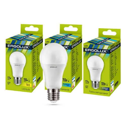 Лампы светодиодные Ergolux  LED-А60-17W-E27-6K (17Вт Е27 6500Кдневн.свет) заменяет 155Вт ЛОН