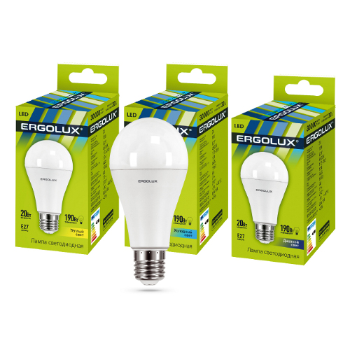 Лампы светодиодные Ergolux  LED-А65-20W-E27-4K (20Вт Е27 4000К172-265В) ЛОН холодный свет