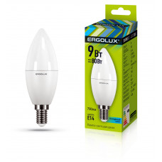 Лампы светодиодные Ergolux  LED-С35-9W-E14-4K (9Вт Е14 4500К 172-265В) Свеча холодный свет