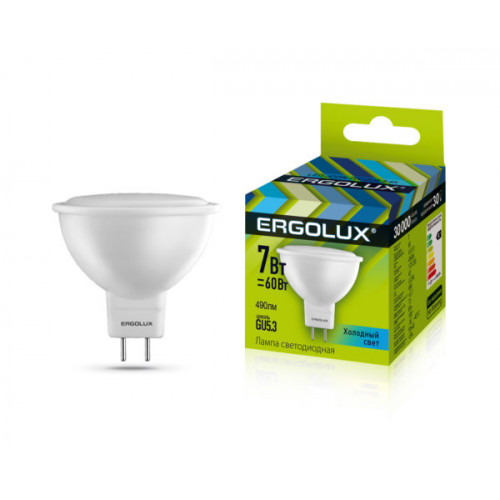 Лампы светодиодные Ergolux  LED-JCDR-7W-GU5.3-4K 4500К 7 Вт д/встроенных светильников (45Вт)