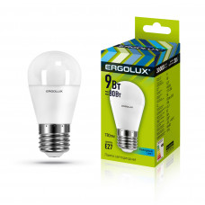 Лампы светодиодные Ergolux  LED-G45-9W-E27-4K 9Вт Е27 4500К Шар холодный свет