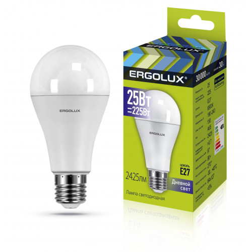 Лампы светодиодные Ergolux  LED-А65-25W-E27-6K (25Вт Е27 6500К 180-240В) ЛОН дневной свет