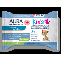 AURA Влажные салфетки детские 3+ kids pocket-pack 15шт КК/24