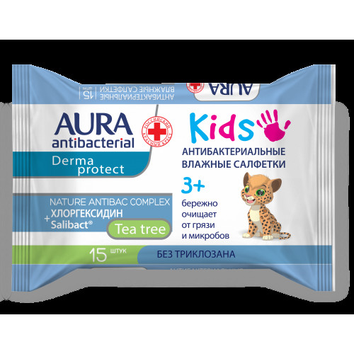 AURA Влажные салфетки детские 3+ kids pocket-pack 15шт КК/24