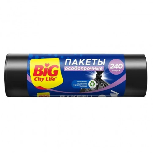 240л BIG CITY  пакет д/мусора   Особопрочные LD 90*130 см 240л 5 шт чёрные (25шт/ящ)