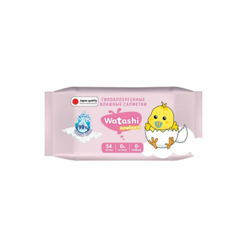 WATASHI Влажные салфетки для детей  0+ big-pack 54шт КК/16
