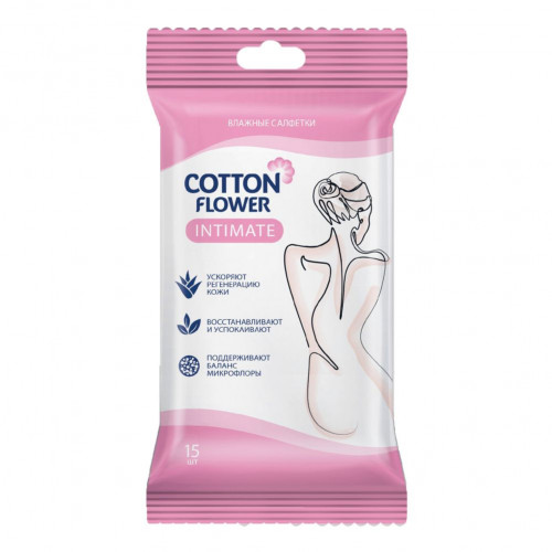 Cotton Flower Влажные салфетки Intimate 15шт (36 шт/ящ) еврослот